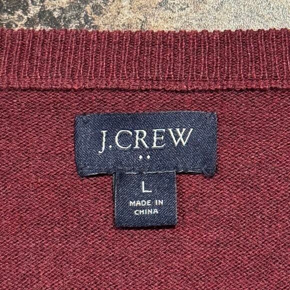 J Crew Mens Sweater Wool V Neck Dark Academia Preppy Minimalist Burgundy Large - Picture 3 of 7